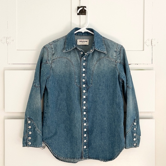 Zadig & Voltaire Thelmus Denim Western Snap Front Shirt XS - Picture 4 of 9
